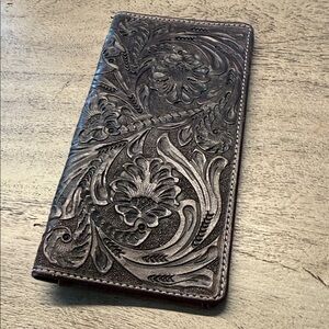 Elegant Black Embossed Leather checkbook cover